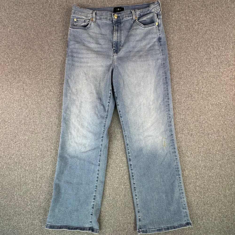 7 For All Mankind Jeans Womens 32 High Rise Straight Light Blue Stretch Denim